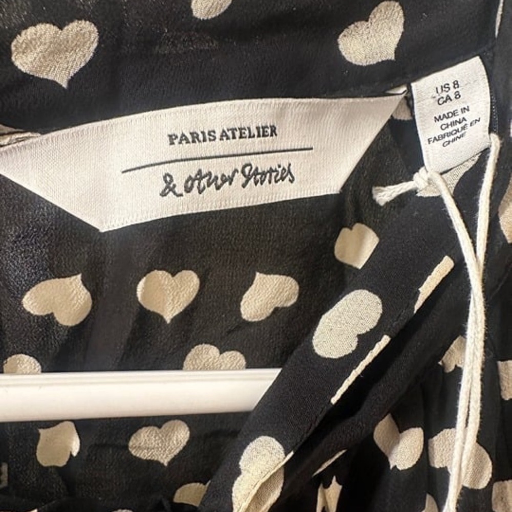 & Other Stories - Black Long Sleeve Blouse w/ White Hearts Pattern (NWT), Size 8 - Picture 3 of 7